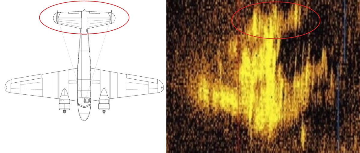 Outline of the Lockheed Electra and the sonar image of what might be Amelia Earhart's plane. The distinctive twin-tail appears to be visible in the sonar image. #AmeliaEarhart Hoping for an answer late this year or in early 2025.
