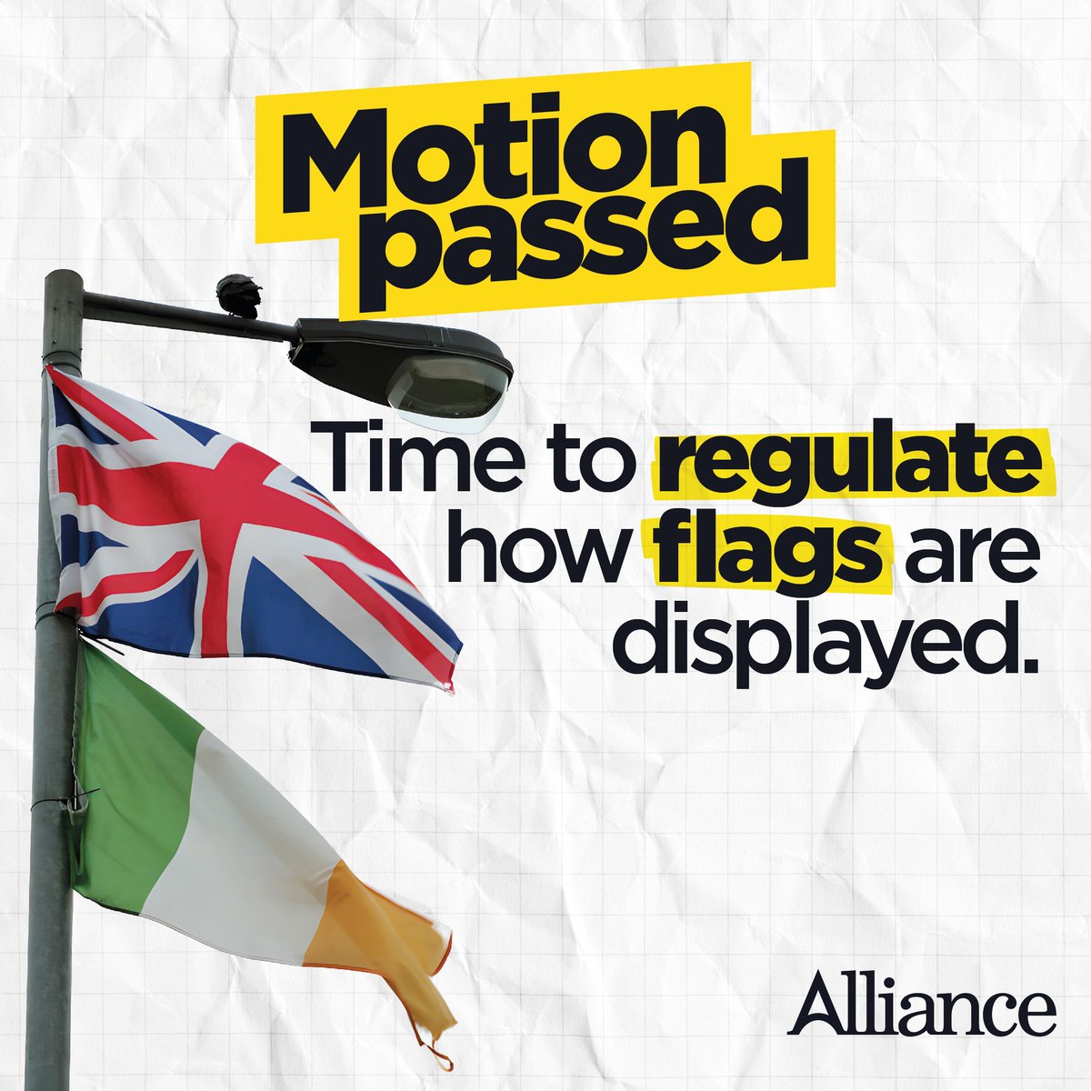 Our motion calling on the First and deputy First Minister take action and regulate how flags are displayed has passed! Now we need to see action.