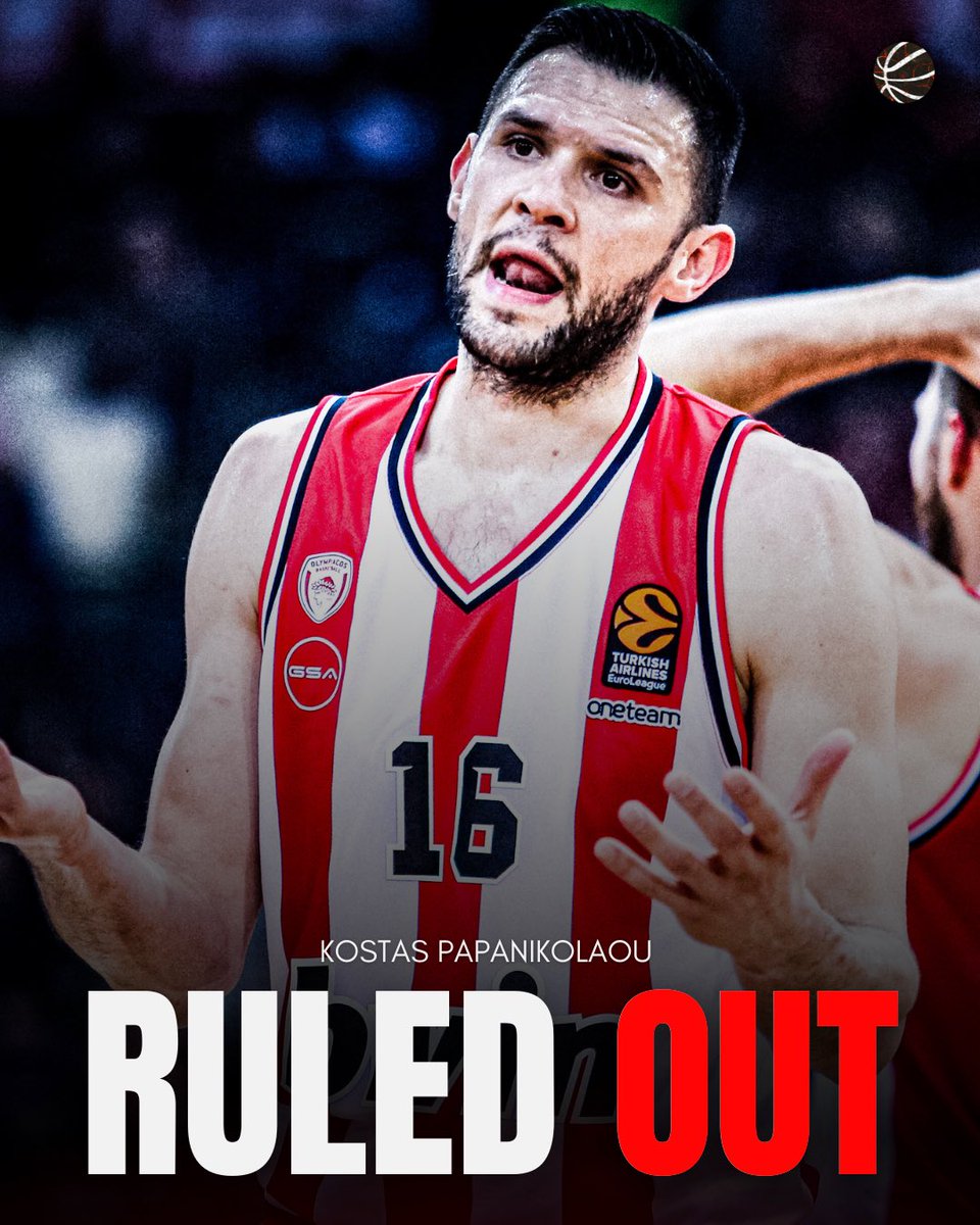 Kostas Papanikolaou ruled out for tonight’s game👀

He’s not ready for tonight😔

#basketballmaniacs #olympiacosbc #kostas #papanikolaou #euroleague #playoffs