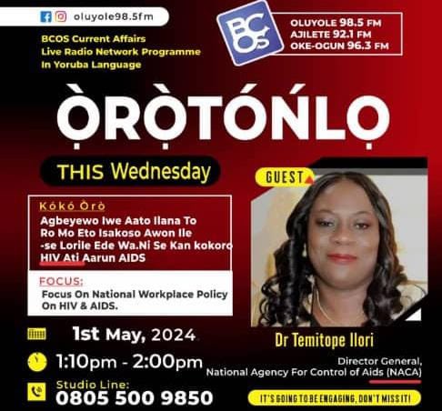 Please join me on BCOS Live Radio Network Program tomorrow May 1st as we discuss National Workplace Policies on HIV & AIDS.
