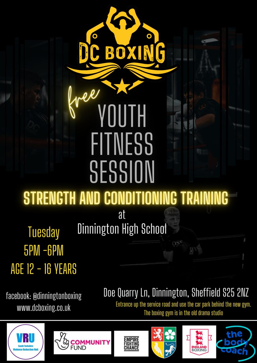 #TuesdayFitness with @dcboxingfitness 
#FREE Youth fitness session 12-16yr olds
@DinningtonHigh 

#youthfitness Full details below

#fitness #youngpeoplematter #allwelcome #getfit #fitterhappierhealthier 🏋️💪🏽🏃🏽