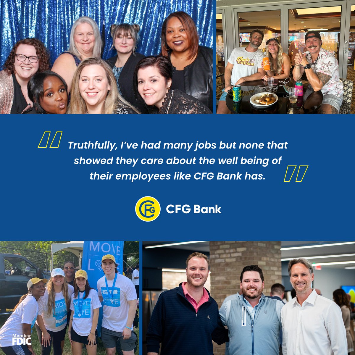 We’re dedicated to helping our team members reach their professional and personal goals, which is a cornerstone of our comprehensive Wellness Program. Learn more about working at CFG and check out our open positions: cfg.bank/about/careers/.