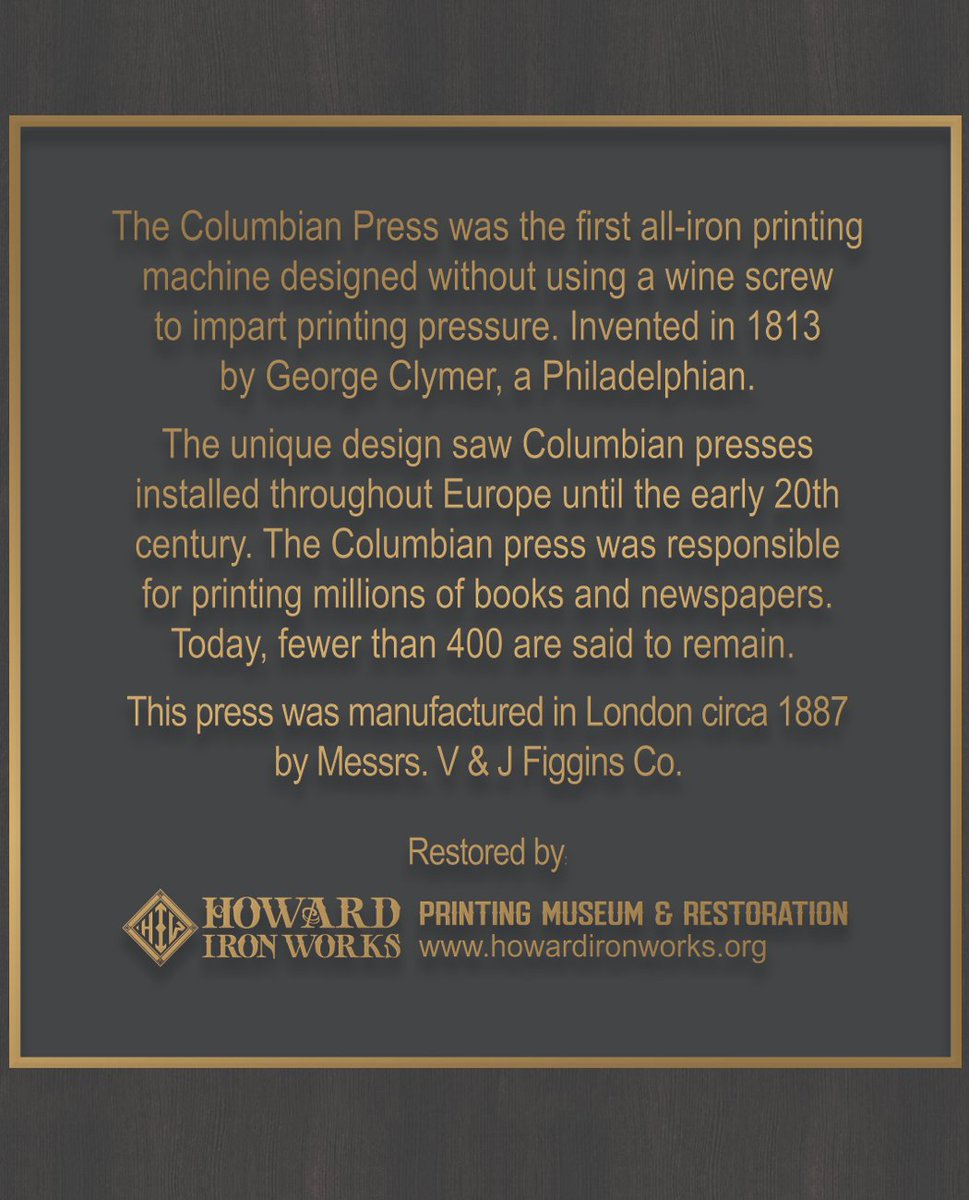 HowardIronWorks's tweet photo. Sharing the passion for PRINT. 1 of Canada’s largest Print Comm. firms, Gilmore Group of Companies, has taken delivery of a rare &amp; unique press, a restored 1887 V&amp;J Figgins Columbian Iron Press. Founded in 1983, Gilmore has developed into a print &amp; transactional processing leader https://t.co/K10HsYlBNV