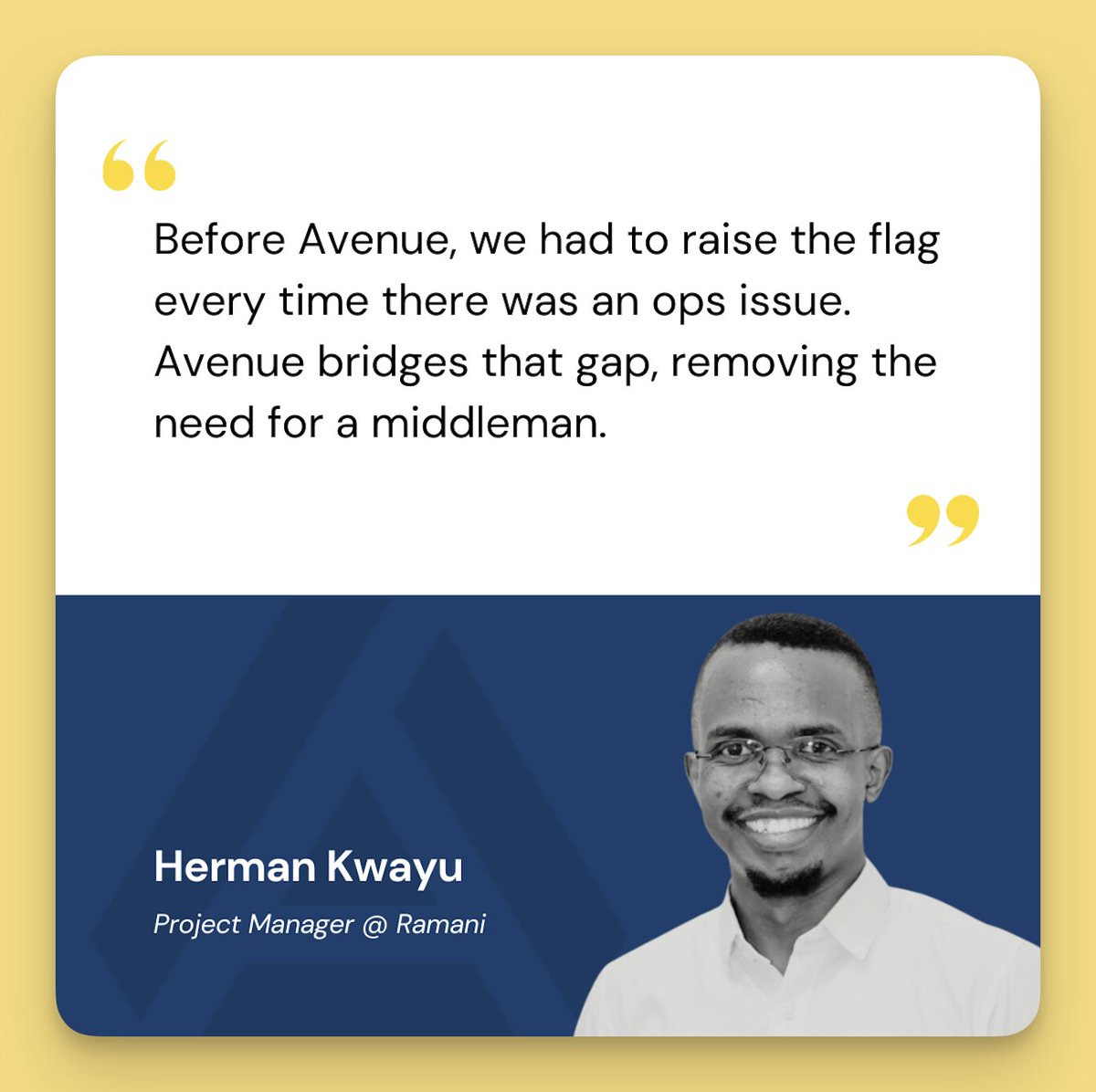 Herman Kwayu uses Avenue to track all financial operations.

🎤 In our latest case study we hear how Herman and his team rely on <a href="/UseAvenue/">Avenue</a>  for real-time visibility into risks that come with a lending product: avenue.app/case-studies/h…
