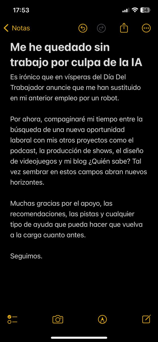 Tras 10 años de experiencia en ventas, me han sustituido por una Inteligencia Artificial.

Gracias por compartir y agradezco toda recomendación o pista para encontrar una nueva oportunidad.

Twitter haz tu magia ✨

#IA #InteligenciaArtificial #Trabajo #OpenToWork