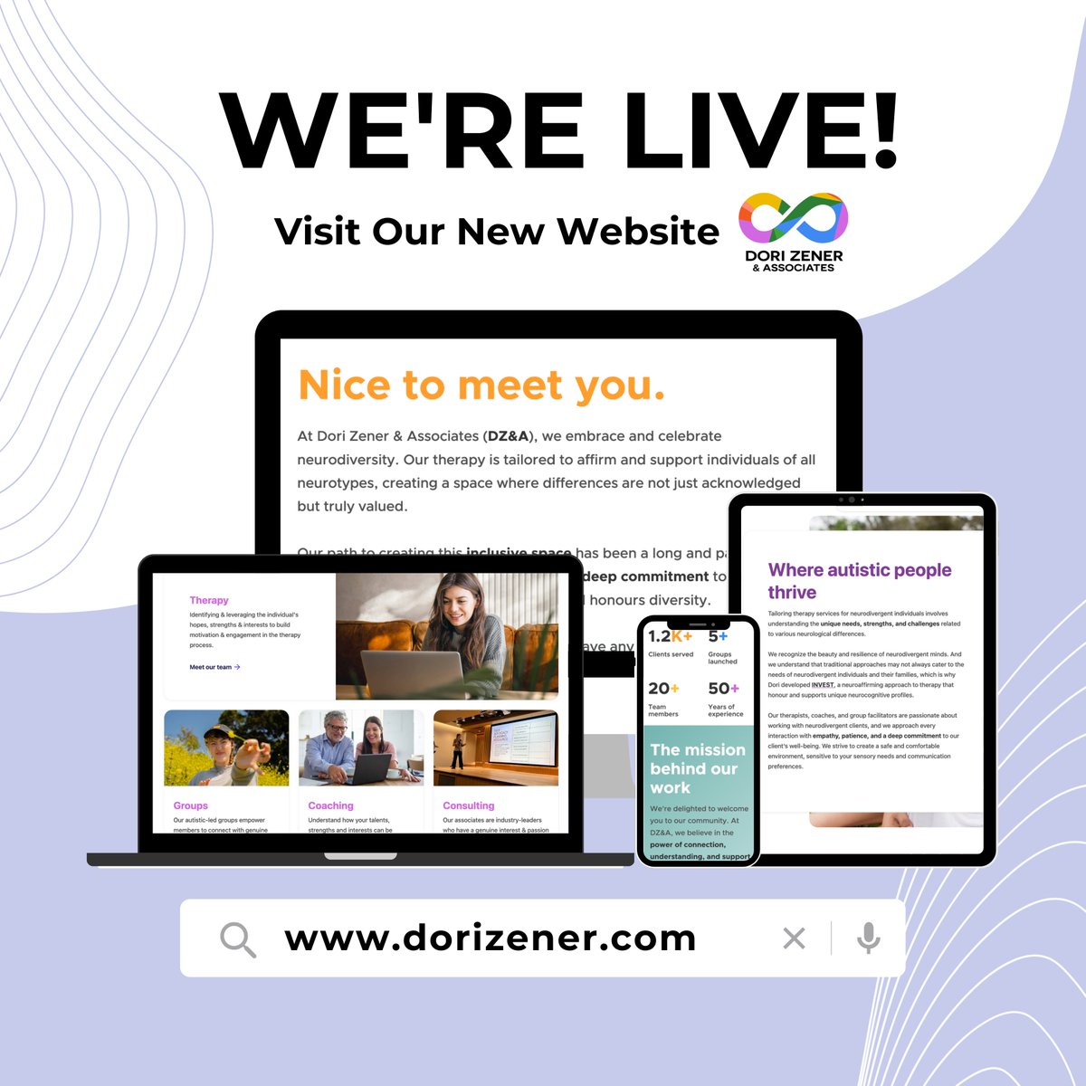 🎉 I am thrilled to announce the launch of our new and improved website at Dori Zener & Associates! 🎉

Seriously, you're going to want to check out dorizener.com! 🤩

#Neurodiversity #Neurodivergent #NewWebsite #NeurodiversityAffirmingTherapy #EmbraceNeurodiversity