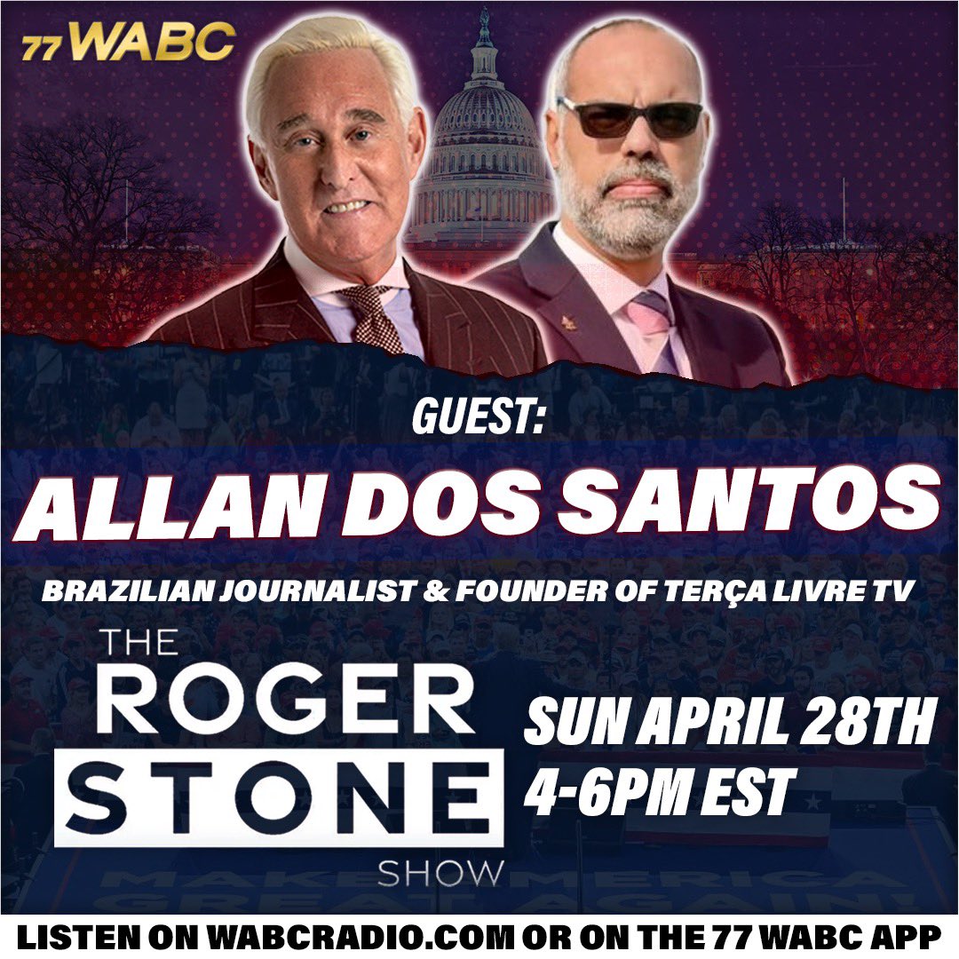 ICYMI

The Man The Deep State Told Twitter Was The “Alex Jones” Of  Brazil, Allan Dos Santos, A Popular Voice For Freedom, Has Been Banned & Persecuted By Brazil’s Authoritarian-Communist Regime—The @RogerStoneShow on @77WABCRadio!

🎧 LISTEN NOW: wabcradio.com/episode/allan-…