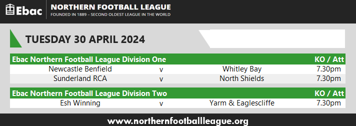 EbacNorthernLge's tweet photo. TUESDAY NIGHT FOOTBALL
Here are this evening's fixtures in the @EbacUK Northern Football League. #ENLMatchday #NorthernLeagueFamily https://t.co/nza7N4RFDP