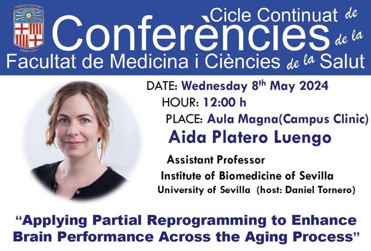 NSC_BrainDamage's tweet image. Did you hear about Partial Reprogramming to Fight against Brain Aging?? Next week @aidaplat will show her recent results about this topic. See you there!! Hosted by @UBneuroscience and @UniBarcelona. #reprogramming #brain #aging