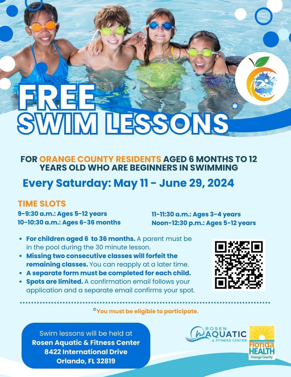 Free #SwimLessons for #OrangeCounty families! 💙 🌊 Reminder, drowning is the single leading cause of death for children ages 1-4 and the second leading cause of unintentional injury death for children up to age 14. #PreventDrowning