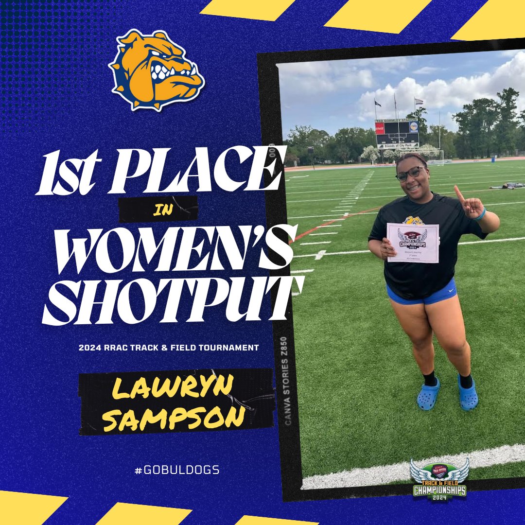 Our Lady Bulldog Lawryn Sampson clinched first place in the women’s shot put at the 2024 RRAC Track &amp; Field Tournament 🏅✅

#jcubulldogs