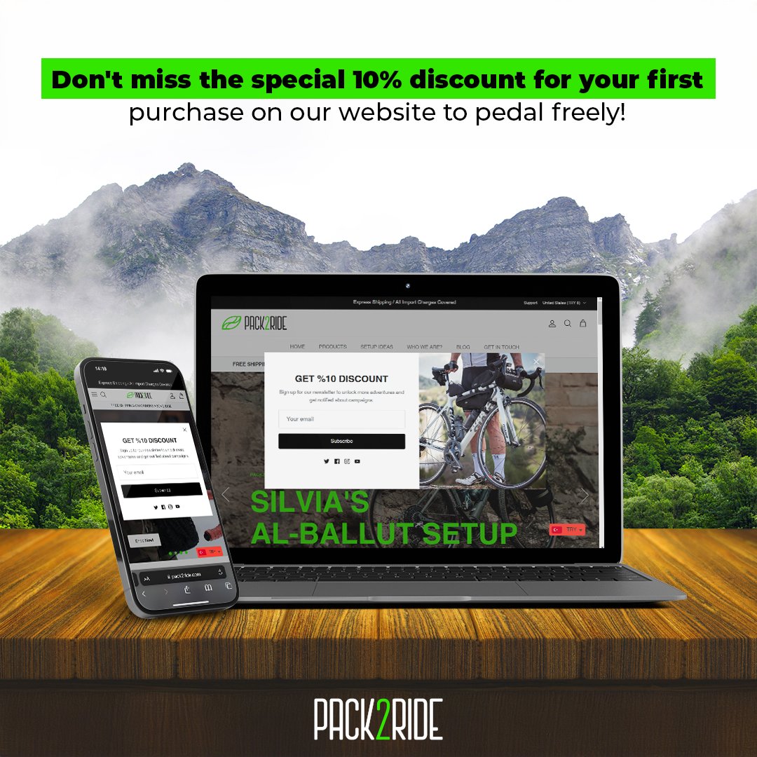 Don't miss the special 10% discount for your first purchase on our website to pedal freely 🚴‍♂️
By subscribing to our website now, you can add stylish and high quality bikepacking bags to your basket!💻
Join #Pack2Riders
#pack2ride #bikepackingbags #bikelife #cyclinglife #cyclists