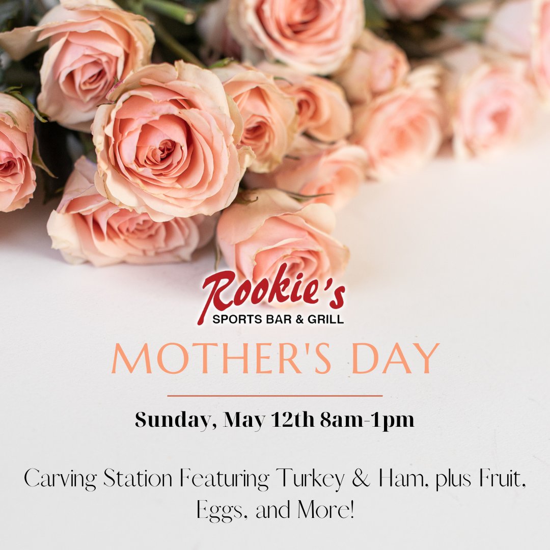 Treat mom to an extra delicious Mother's Day with Rookie's! Serving 8am to 1pm on May 12th.
#MothersDay #Special #Delicious #BestMom #LoveYouMom #Rookies