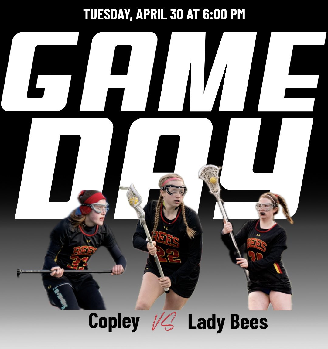 Game day! The Lady Bees are at home tonight to take on Copley in a varsity only conference matchup! Come support your Lady Bees. Go Bees!🐝🥍

🕕 JV 6:00 PM
🗓️ Thursday, April 25
📍 BBHHS Stadium