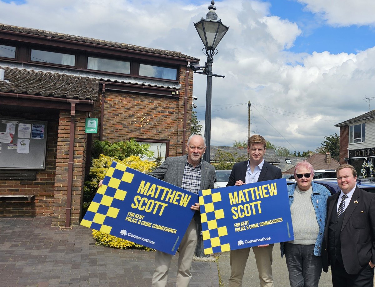MeadeJordan's tweet photo. Solid day of campaigning across Gravesham today. Pleasure to be out and about with @MatthewInKent in Higham, Shorne and Gravesend. Matthew is committed to making our community safer place and he is thoroughly deserving of your support on Thursday. 🗳️ #VoteMatthewScott   #PCCElections @bryan_sweetland @alanmridgers @helen_ashenden