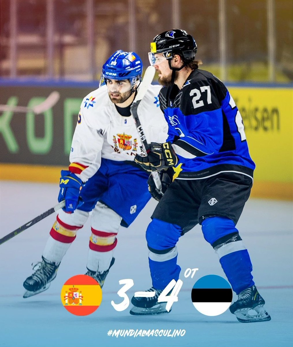 🏒 #HockeyHielo Mundial masculino Vilna 🇱🇹

División I B (3er partido)

❌️ España 🇪🇸 3-4 🇪🇪 Estonia

Un partido muy igualado que se decidió por un gol estonio al comenzar la prórroga. 

Gran esfuerzo de los chicos, que suman su tercera derrota.

🔜Mañana juegan 🆚️ Ucrania 🇺🇦