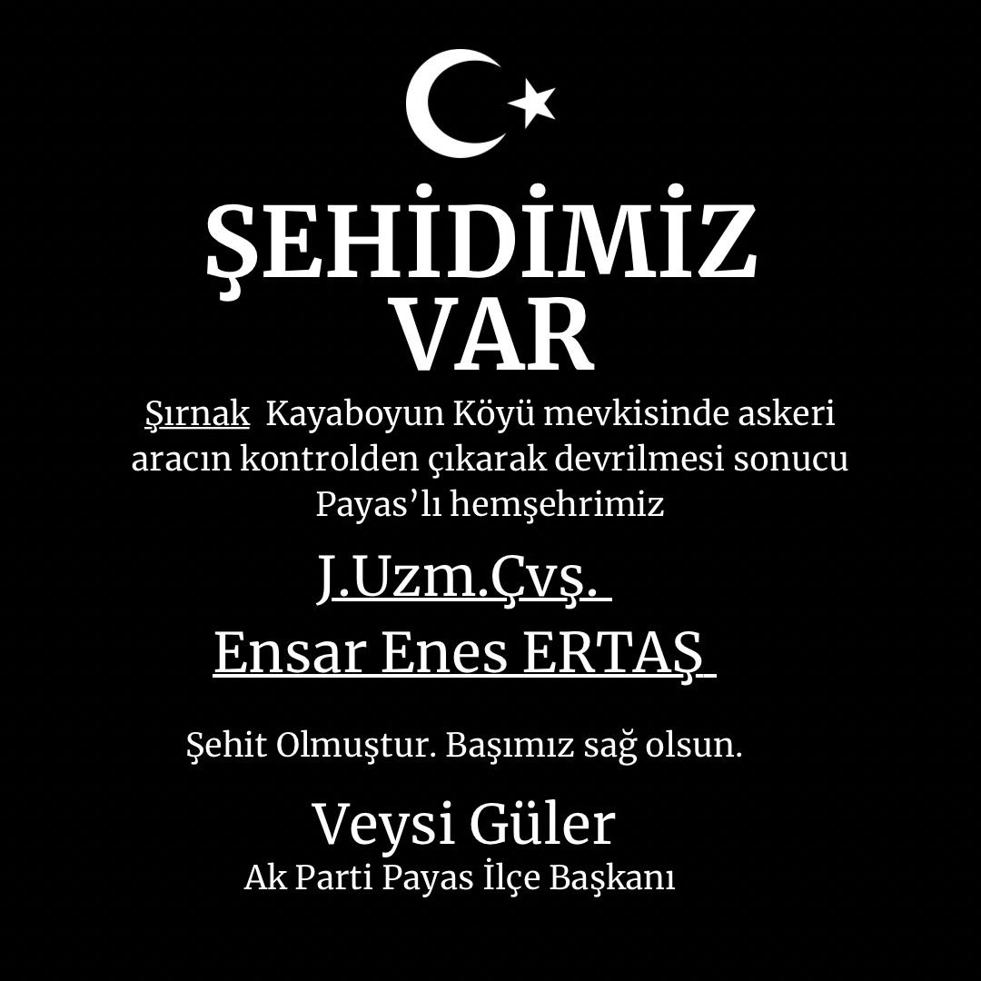 “İnna Lillâhi ve İnnâ İleyhi Raciûn”
#şehidimizvarpayas 
Tahir Ertaş abimizin oğlu Ensar Enes ertaş şehit olmuştur..