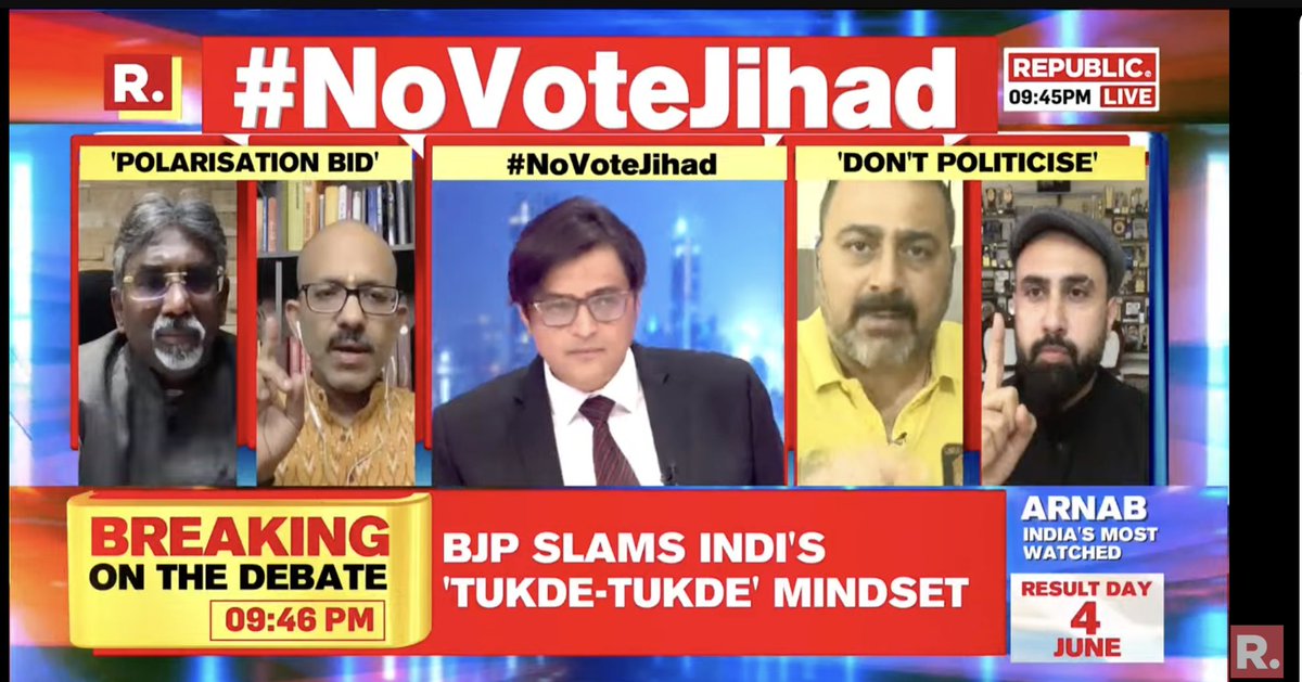 #NoVoteJihad | Has the INDI alliance crossed the line in its Muslim vote push? Tune in here to watch The Debate. Fire in your views with the hashtag and Arnab will read it out during the Motorola moment - youtube.com/watch?v=T14E5U… #LokSabhaElections2024 #VoteJihad #SalmanKhurshid