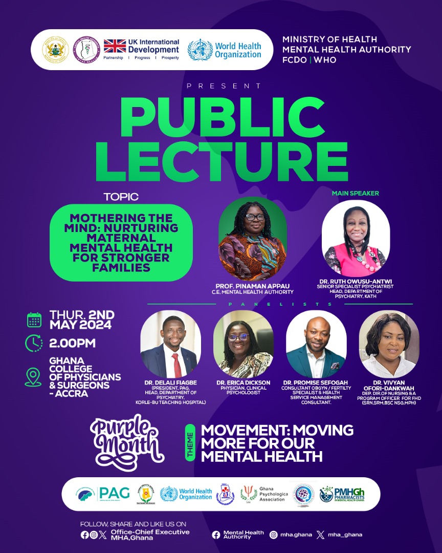 Make a date on 2nd May at the Ghana College of Physicians and Surgeons. Let’s Move!! #purplemay #mhagoespurple #movement #movingmoreforourmentalhealth #mentalhealthmatters #maternalmentalhealth #CollaborationForChange #LeavingNoOneBehind