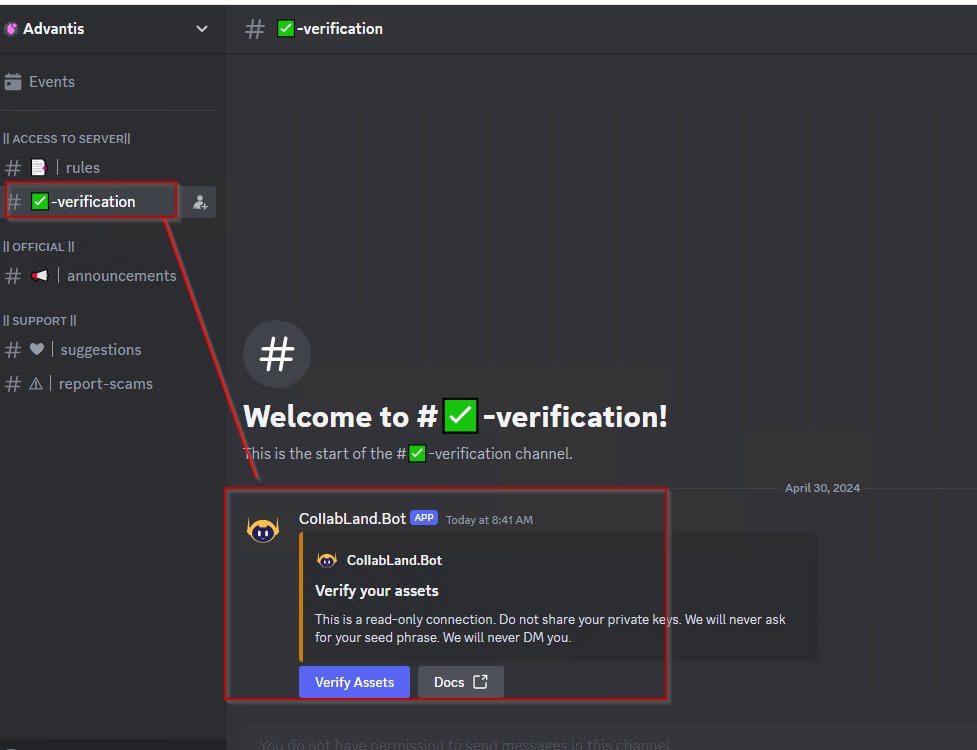 ninja_dev3's tweet photo. !! WARNING: We've just been informed that some in our community are getting their wallets drained by a fake Collabland bot.

If you try to join Advantis on Discord from their Website/Linktree/Dexscreener links, do not click the verification link. 

The Collabland bot is fake! https://t.co/ACNz1svKdX