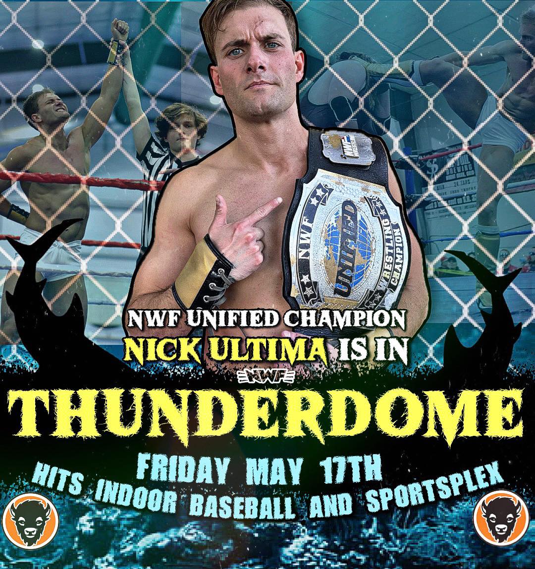 🚨 NWF UNIFIED CHAMPION NICK ULTIMA IS IN THUNDERDOME! 🚨 The 8th and final contestant for Thunderdome is none other than the NEW Unified Champion, Nick Ultima! Ultima enters his first cage match in general on May 17th at Hits! 🎟: nwfwrestling.com/events 🚪: 7 pm 🔔: 8 pm