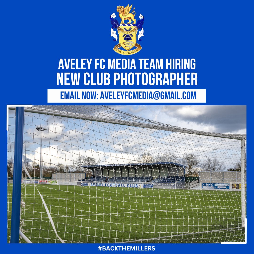 📷 𝗖𝗹𝘂𝗯 𝗣𝗵𝗼𝘁𝗼𝗴𝗿𝗮𝗽𝗵𝗲𝗿 𝗩𝗮𝗰𝗮𝗻𝗰𝘆 @AveleyFC are looking to add a new official club photographer to the Media Team. Details: pitchero.com/clubs/aveley/n… #BackTheMillers | #TogetherAveley