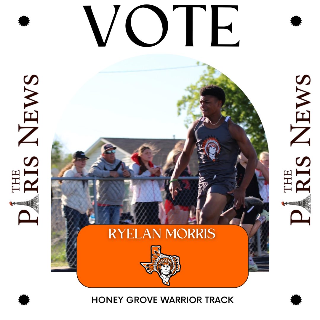 theparisnews.com/free/free-vote… 🗳️Vote For Ryelan🗳️ Sophomore State Qualifier Ryelan Morris has been nominated for Red River Valley Athlete of the week. Ryelan will be running on Friday at the UIL Track and Field Championship in the 100m and 200m at the University of Texas