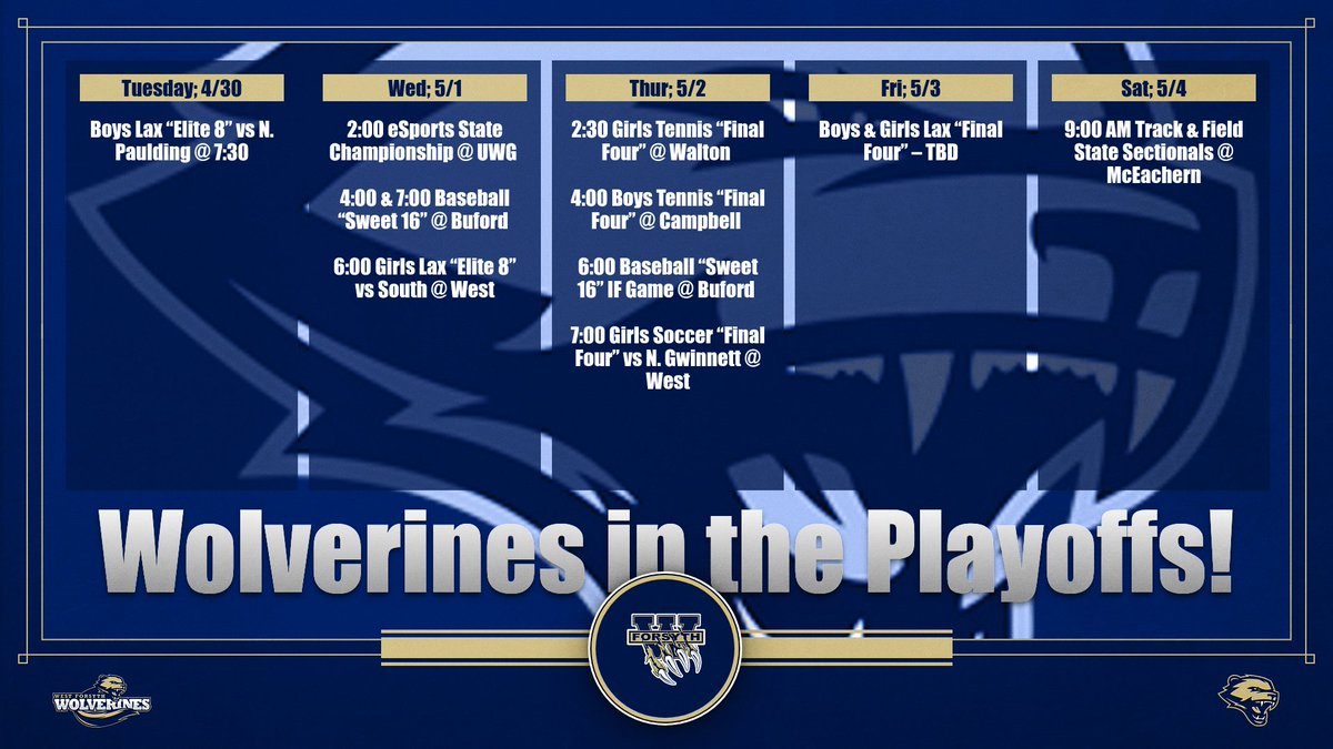Come out and support our Spring Sports this week as they continue to advance through the playoffs.