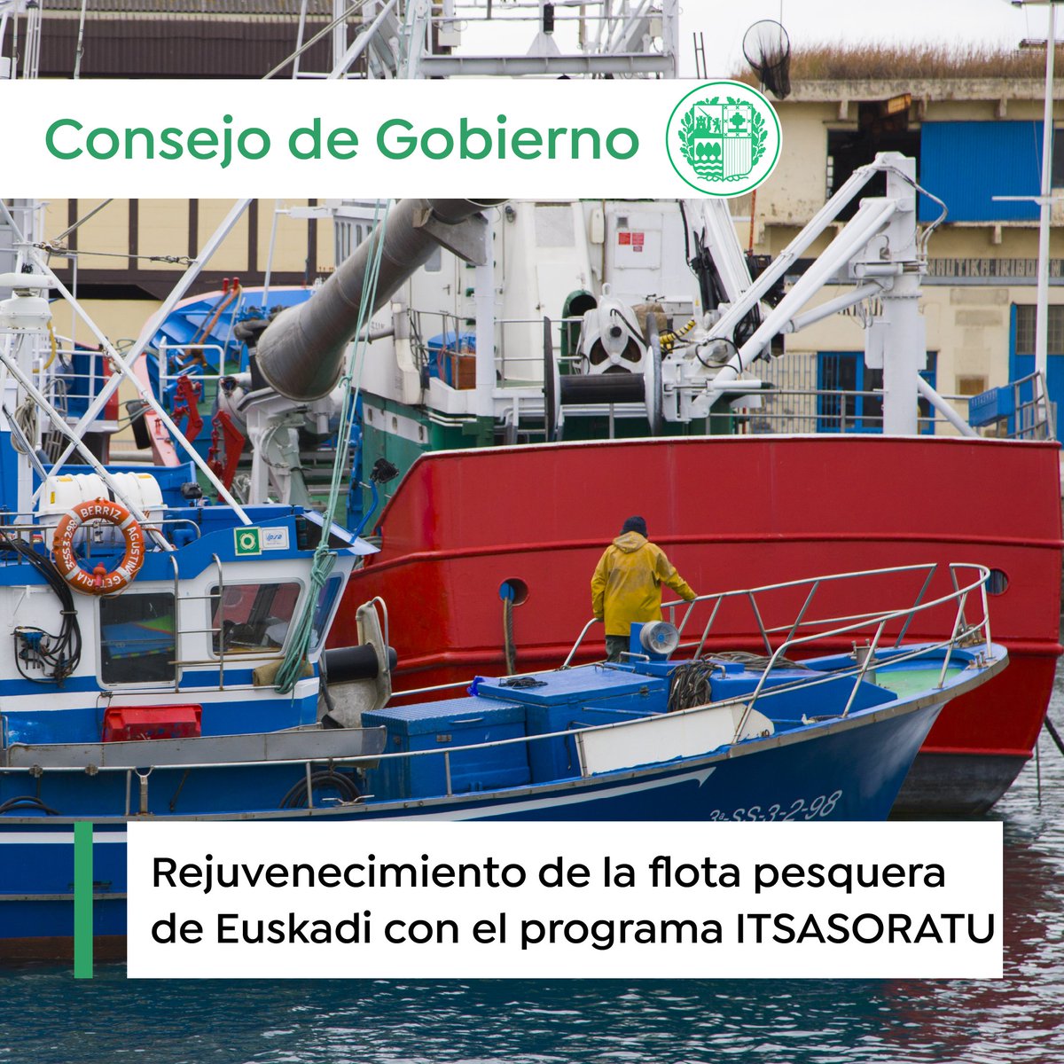 ⚓️🐟 Aprobado el nuevo programa ITSASORATU en la reunión de hoy del Consejo de Gobierno, con el objetivo de rejuvenecer la flota pesquera de Euskadi e impulsar la presencia de mujeres en el sector. 📎 ekogarapena.eus/3w5EfIl