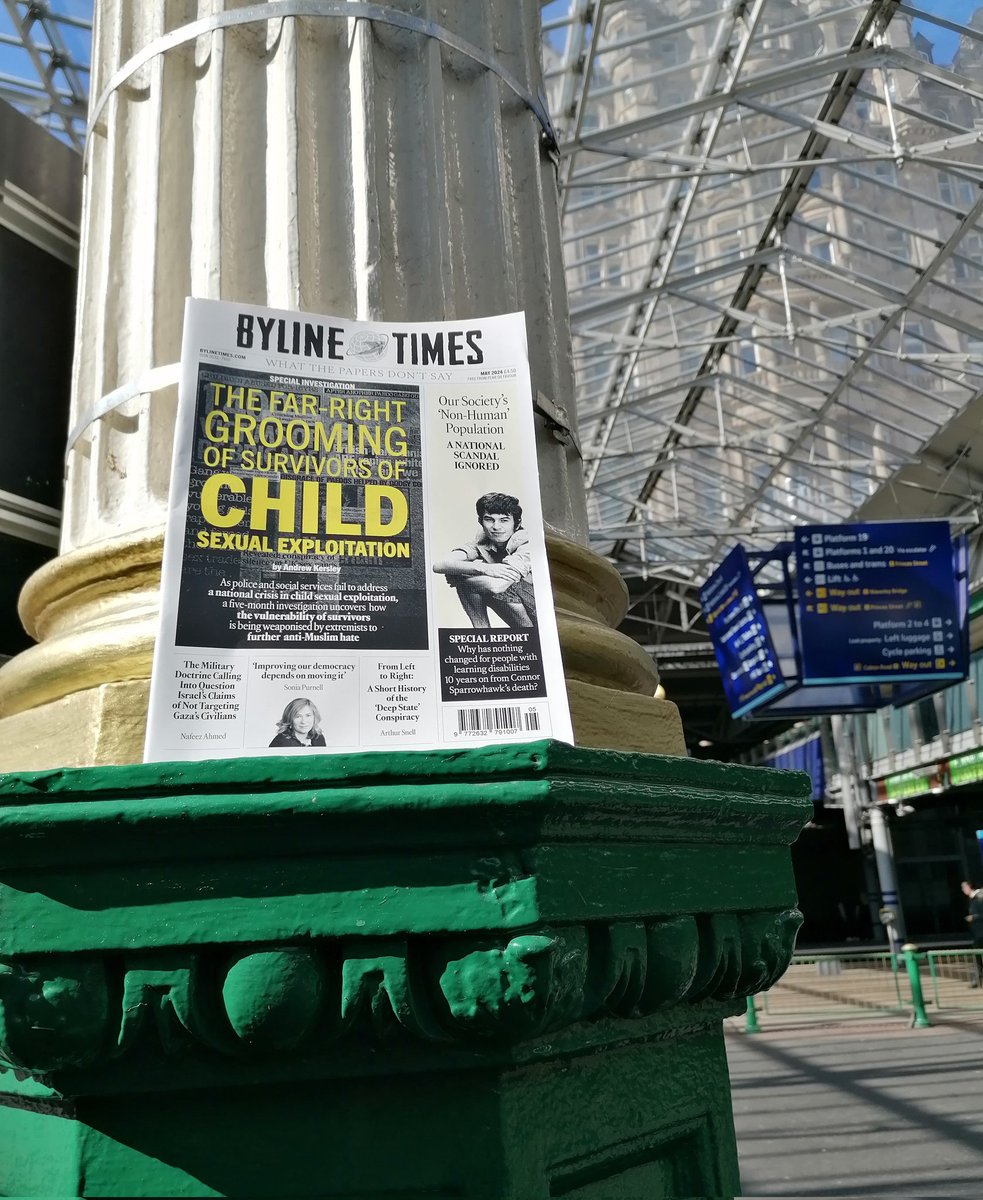 The May edition of @BylineTimes is on sale now (£4.50) only at @WHSmith at Waverley Station 🚂 in Edinburgh. There is 65 pages packed with interesting stories, truth & information. Get yours now! 🗞️