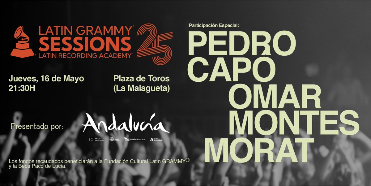 La celebración de nuestro 25 aniversario continúa en Málaga: el próximo 16 de mayo @pedrocapo, Omar Montes y @MoratBanda estarán en una nueva #LatinGRAMMY Sessions.🎶🔥 Toda la información aquí latingram.my/3Queb0j