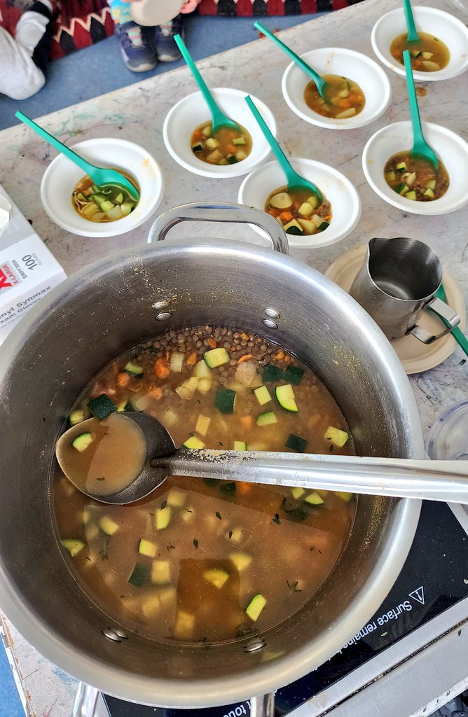ChefBRouge's tweet photo. Made a lentil Veggie Soup for a kindergarten cooking class the other day. It was a big hit with the kiddos!
Kids will eat veggies if you make them tasty and the process fun.
#PlantBasedChef #FoodExploration #cookingclass https://t.co/iMEVnZwTZL