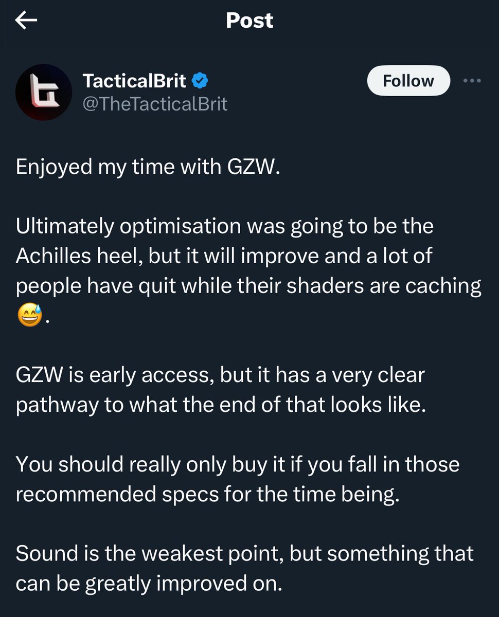 I really need to make a video about this piece of shit. Blame gamers for devs getting the wrong minimum specs then doubles don’t buy attacking anyone who disagrees. Proper bell end.