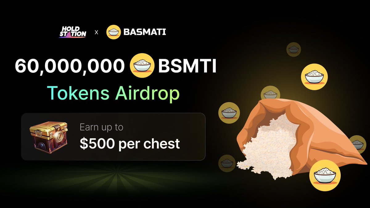 🌾 60,000,000 $BSMTI available for harvest! @Basmatizksync rice is flourishing, and it's time to reap the rewards. We've filled #Holdstation Treasury Chests with a massive 60,000,000 $BSMTI waiting to be claimed. Grab your basket and head over to claim up to $500 worth of