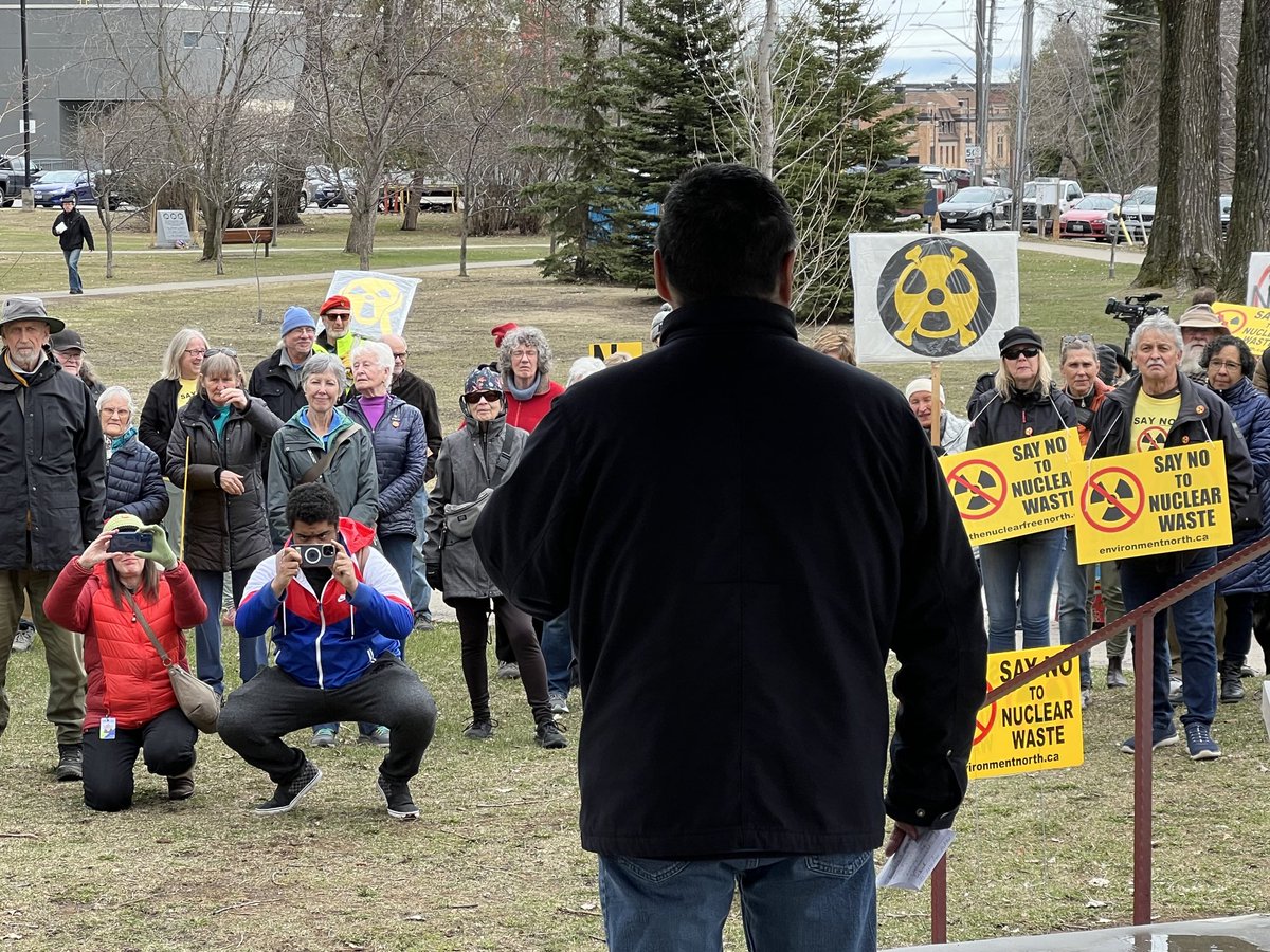 Grassy Narrows First Nation Chief Rudy Turtle @ demo in Thunder Bay vs. nuclear waste burial near Ignace. Says opposition driven by living on & with the land. “That’s why we fight, that’s why we voice our concerns,because we want to live that good lifestyle, a healthy lifestyle.”