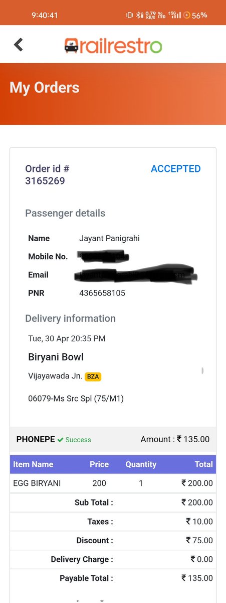 I ordered food to serve at Vijaywada junction but it crossed the path. I haven't received my food which I ordered from the railrestro app. Worst service ever from @IRCTCofficial Now i have to spend the whole night without any food. 

@Railrestro @RrestroSupport