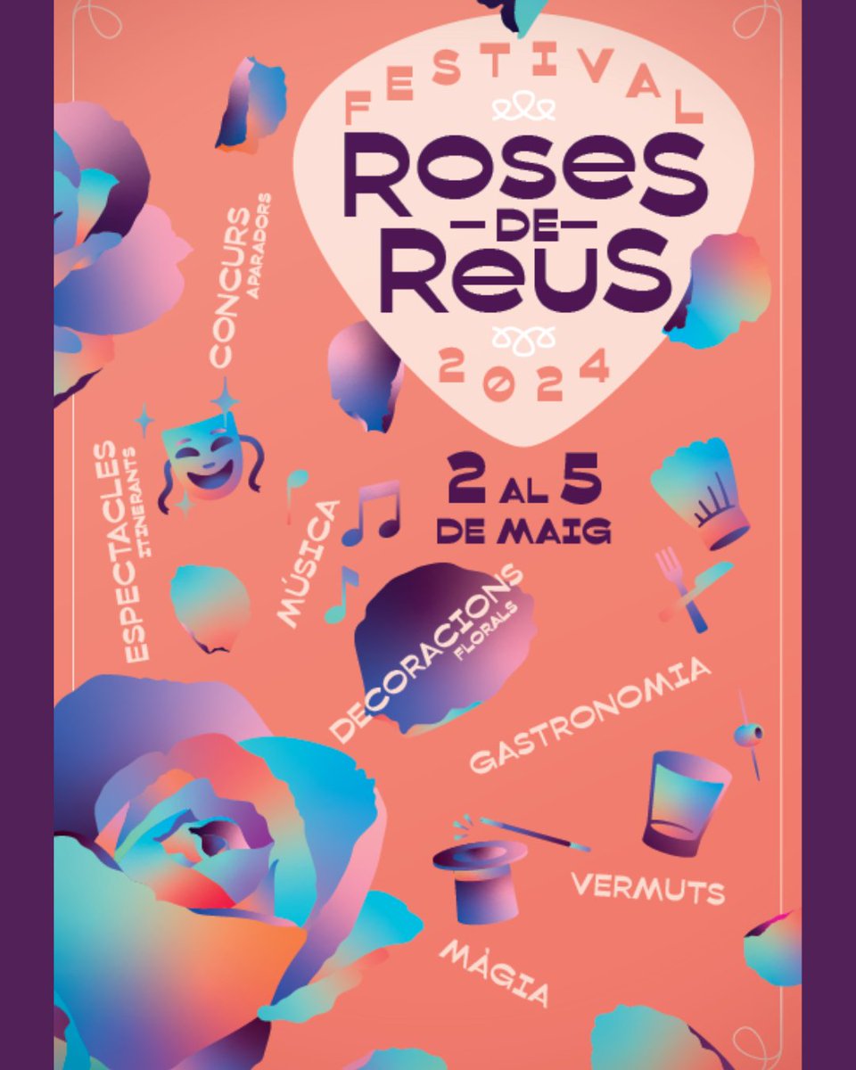 🌹Del 2 al 5 de maig #Reus es torna a omplir de roses amb la quarta edició del #RosesdeReus ❤️

👉 Enguany el programa és molt variat i extens gràcies a la col·laboració del sector comercial i els restauradors de la ciutat!

#GaudíReus