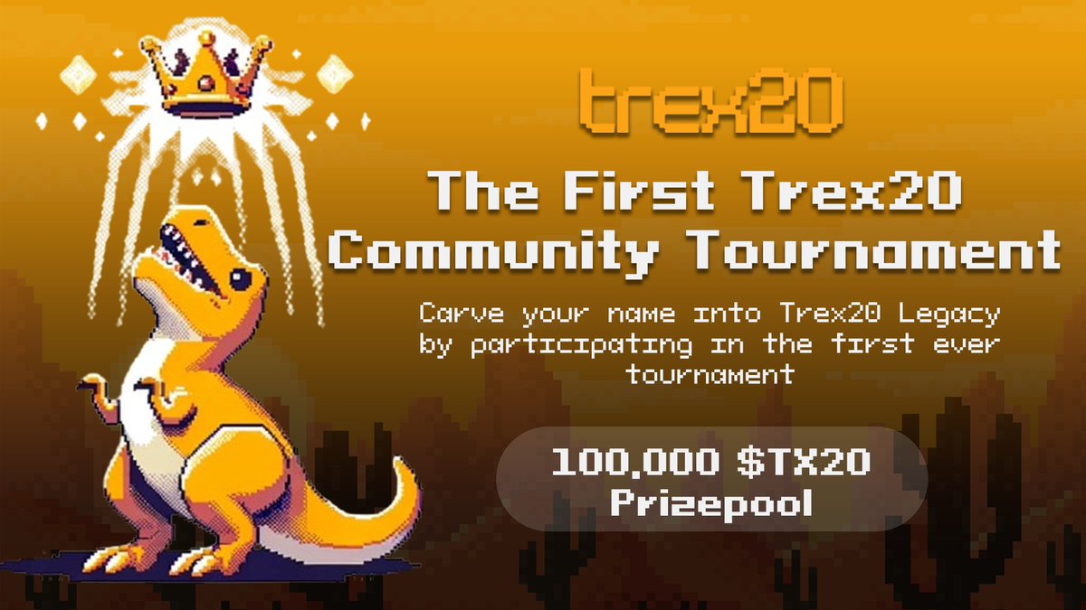 🏆 Trex20 Community Tournament Is Live 🎉 🚀 Celebrate our game launch with the first ever Trex20 Community Tournament! 🎮 💰 Prizepool: 100,000 $TX20 💸 Entry Fee: 250 $TX20 👇 Participate today by clicking the link below! trex.trex20.xyz/home #Trex20 #BTC #GameFI #BRC20