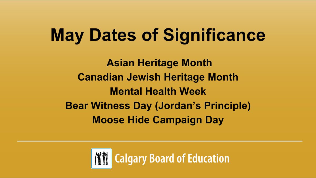 These are a few of the occasions during the month of May that honour and are celebrated by different members of our school communities. #WeAreCBE