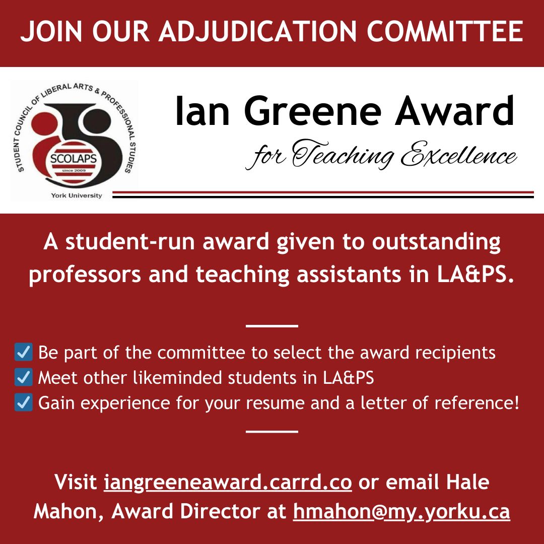 ‼️We are looking for volunteers who are interested in joining the Ian Greene Award adjudication committee‼️

Apply for a chance to make a difference in the student body and professors and TAs alike

Head on over to the link in our bio for the application