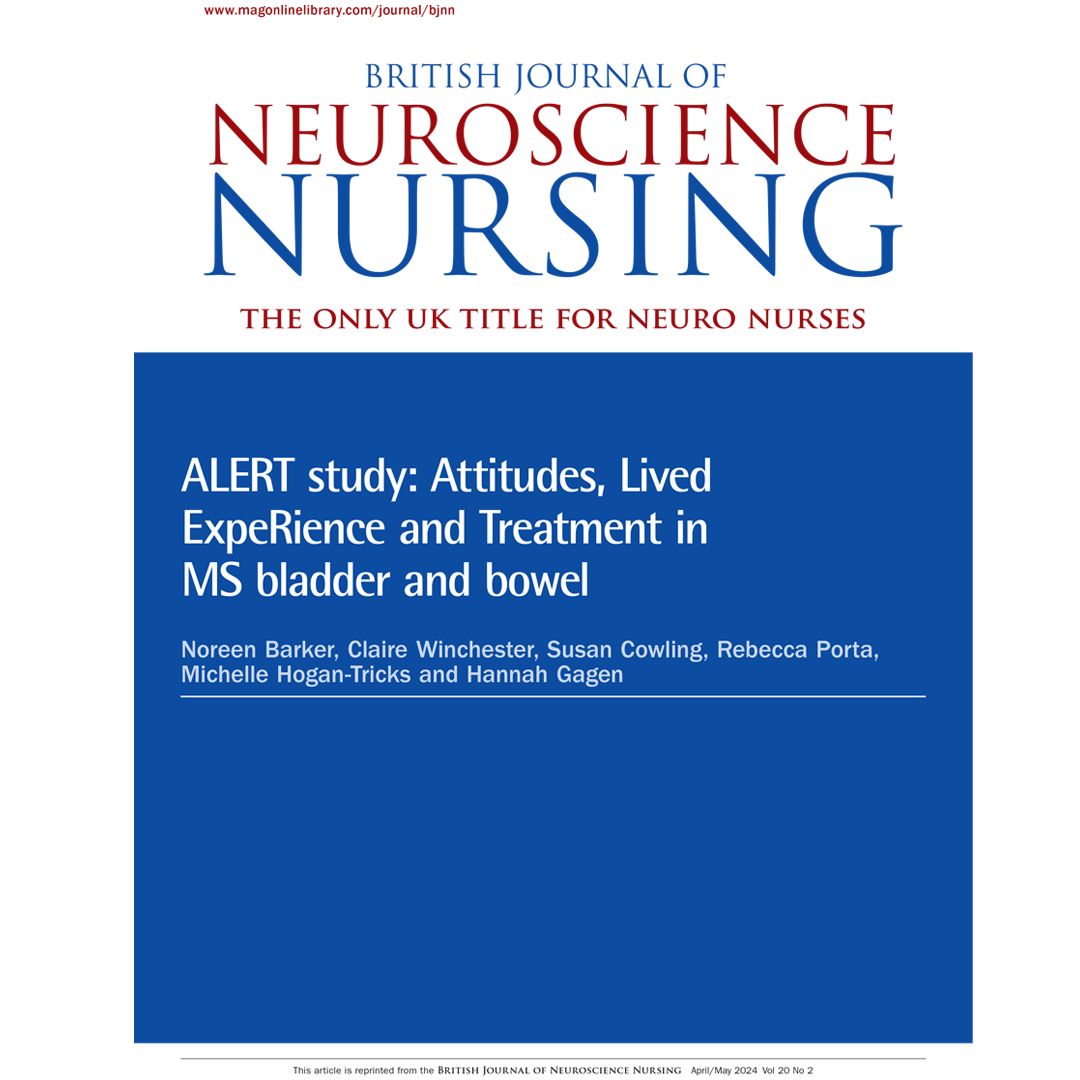 Alongside @MSTrust and @Coloplast_UK, we're announcing the publication of our ALERT study in the British Journal of Neuroscience Nursing. Nearly half of survey respondents were unaware that #bladder problems can be a feature of #multiplesclerosis ow.ly/ZMrv50RsHfS
