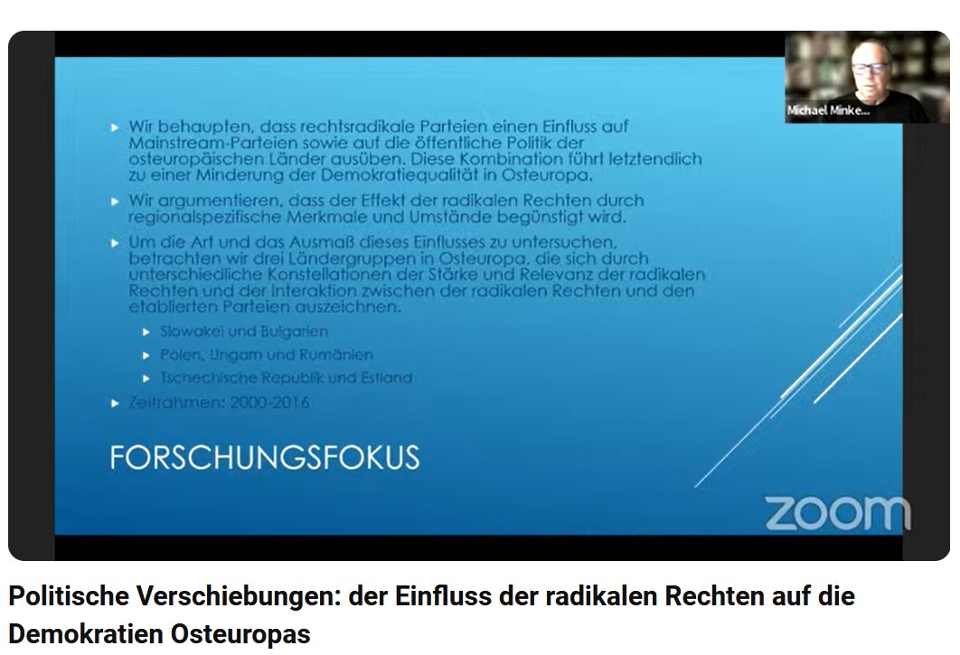 IDZ_Jena's tweet photo. Michael Minkenberg @viadrina präsentiert die Forschung, die er gemeinsam mit @VeghZsuzsanna durchgeführt hat. Nachzulesen auch in der aktuellen Ausgabe der Zeitschrift für Rechtsextremismusforschung #ZRex im Beitrag "Auszehrung der Demokratie" ➡️ https://t.co/WpequcLReL https://t.co/bXiPv5ylOi