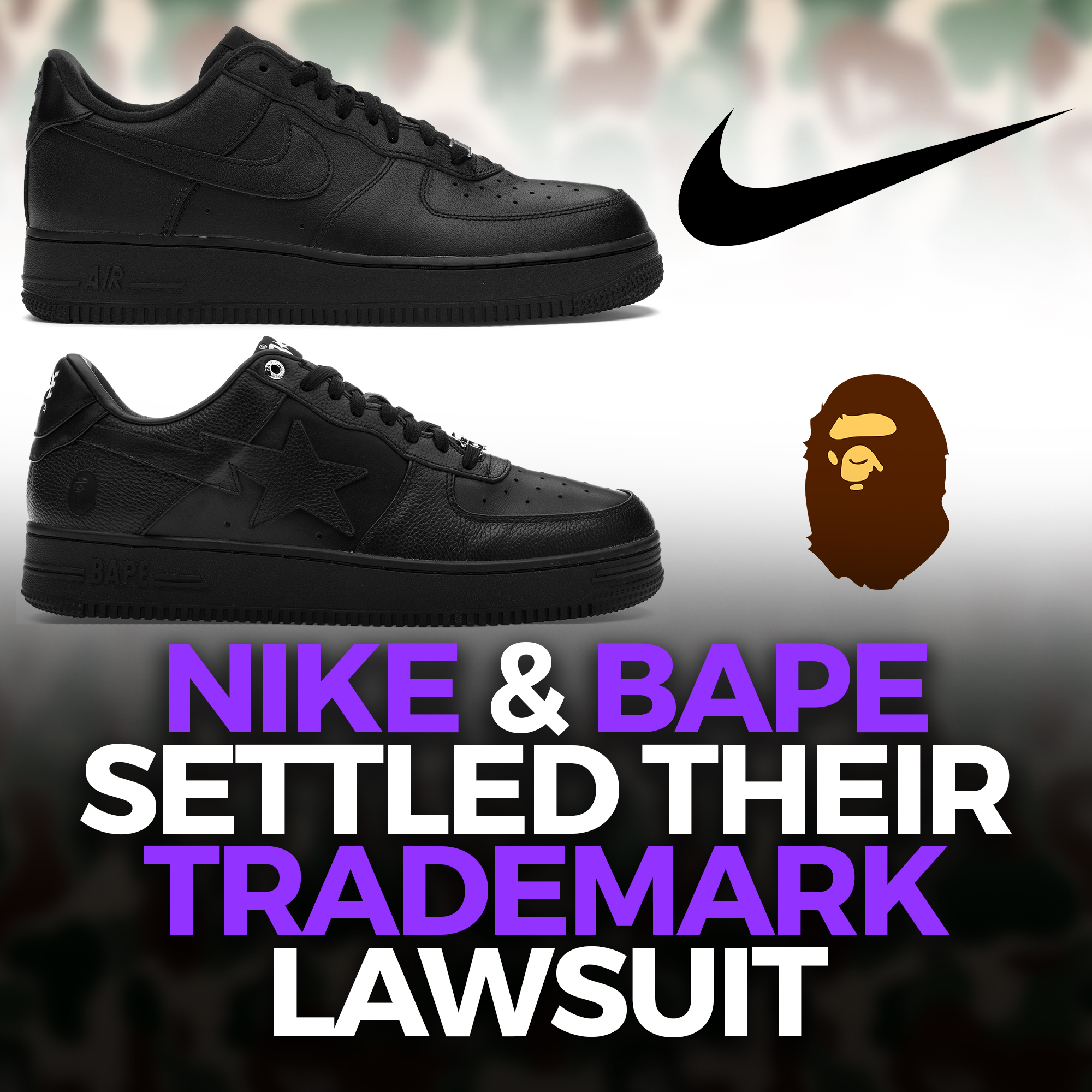 Juiced on X Nike and Bape have settled their trademark infringement lawsuit Bape has agreed to discontinue several pairs and will need to alter the design of their BAPE STA and
