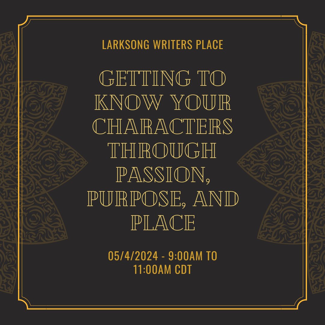 Register here: larksongwritersplace.org/Classes/Online…

#literaryevent #characterworkshop #writerscenter
#writingprompt #creativewritingprompts #writingadvice #storyideas #writingmotivation #conversationstarters #writingsociety #writingtipsandtricks #writingservices #writingideas #writingislove