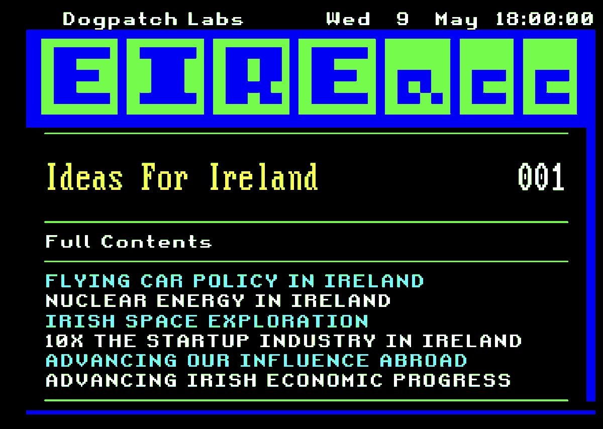 É/ACC - IDEAS FOR IRELAND NEXT THURSDAY (MAY 9) 6PM COME LISTEN TO IDEAS THAT COULD RADICALLY IMPROVE IRELAND & THE WORLD LIKE FLYING CARS (SERIOUSLY), BIOTECH, NUCLEAR AND MORE SPACES VERY LIMITED, FIRST COME, FIRST SERVED SEE TIX LINK IN THE REPLY BELOW