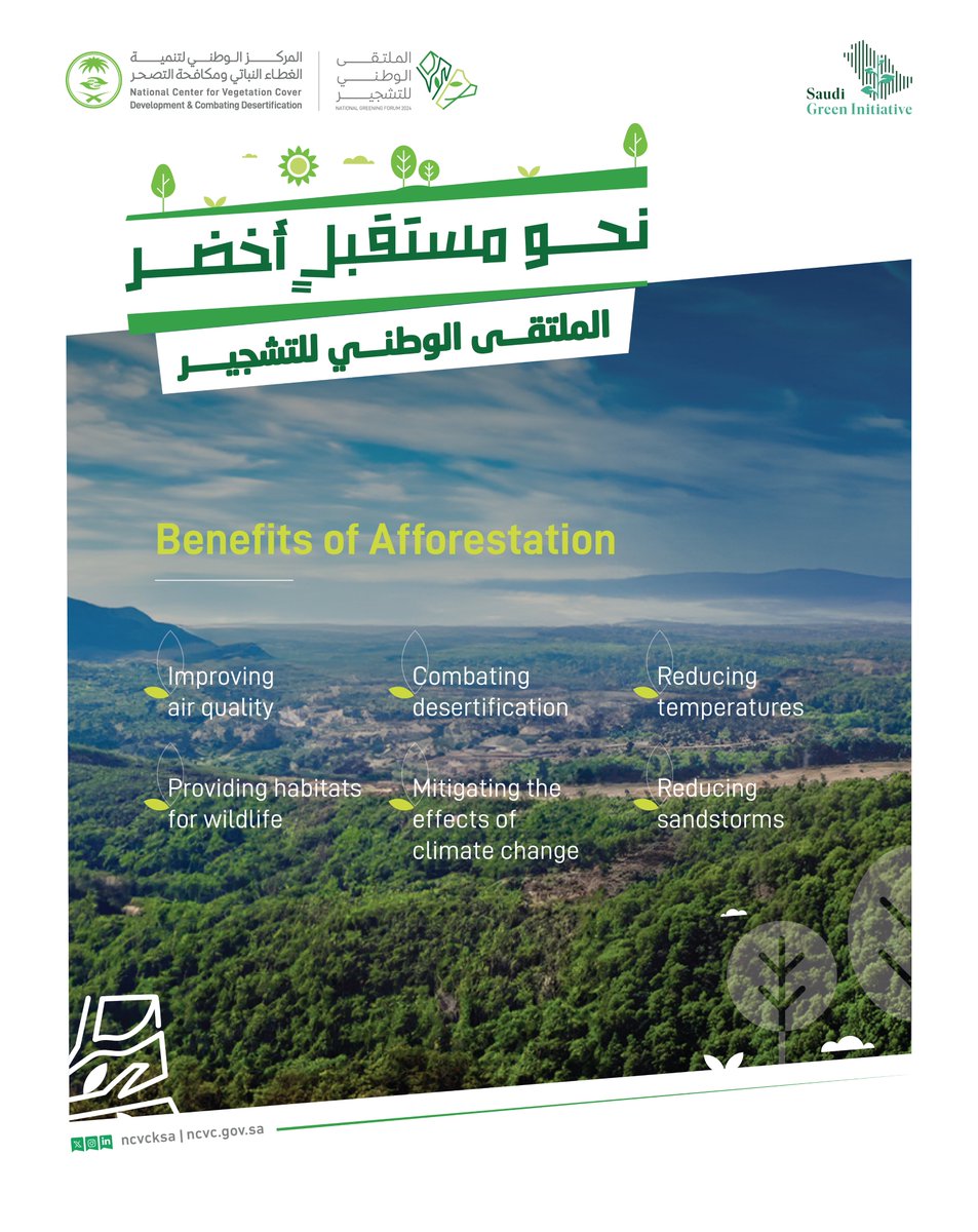 Afforestation: Our path to combat desertification, mitigate sand encroachment, and improve quality of life.
 
#National_Greening_Forum
#Towards_A_Greener_Future
#Towards_10_Billion_Trees