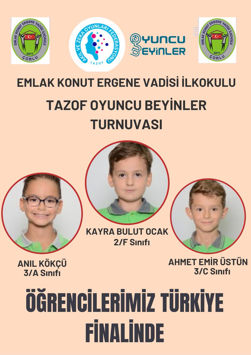 EmlakErgene's tweet photo. Akıl ve Zekâ Oyunları Federasyonu'nun düzenlemiş olduğu 'OYUNCU BEYİNLER" yarışmasında 3 öğrencimiz Bölge Finalini geçerek Türkiye Finaline kaldılar.
Başta Demet KARABOĞA olmak üzere tüm Ögretmen, Öğrenci ve Velilerimizi Kutluyoruz.
🏆🥇
@Murat_Eren @ersanulusan @hete61 @CorluMem https://t.co/o3yJ2yNA0R