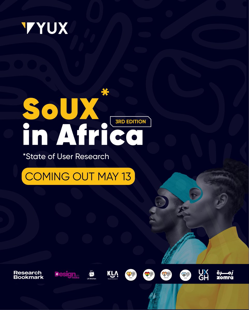 Our 3rd edition of the State of user Research (SoUX) in Africa is coming out soon in 2 parts. Are you ready for an update on tools, resources, demography and salaries in the field of UX in Africa? Stay tuned for part 1 of our report on May 13 #SoUXinAfrica #uxresearch #Africa
