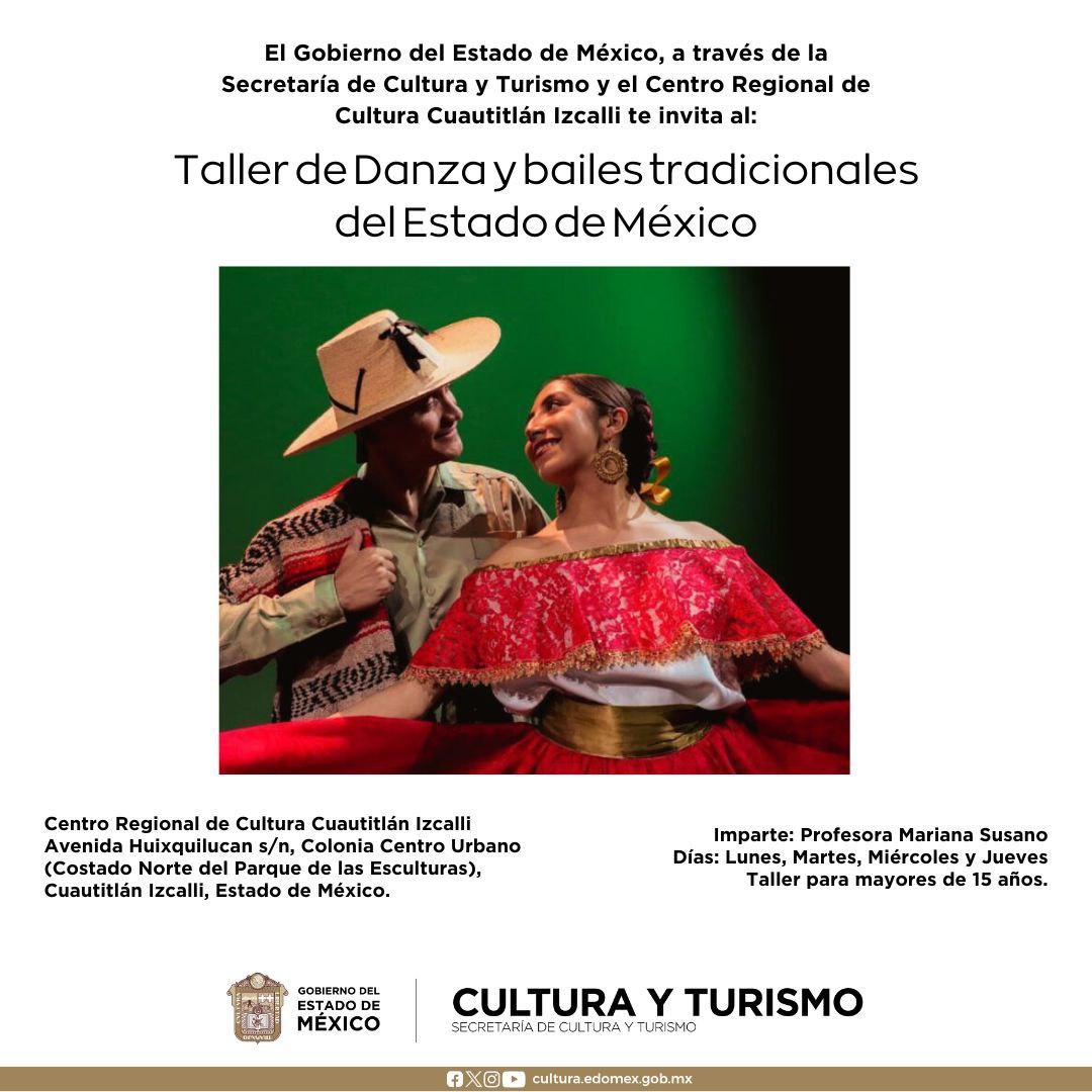 💃🏻 Conoce más sobre los bailables de nuestro #EstadoDeMéxico y súmate al taller de danza y bailes tradicionales, que se imparten de lunes a jueves en el Centro Regional de Cultura Cuautitlán Izcalli. ¡No te quedes fuera! @CentroEdomex . . . . #Cultura
