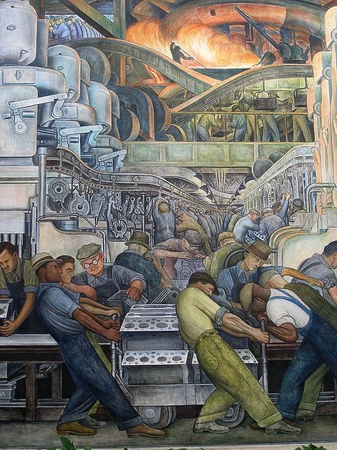 Ressam Diego Rivera’nın, Detroit'te şehrin ruhunu, otomobil endüstrisinin yoğun dinamizmini yansıttığı ve çalışan işçilerin onuruna yaptığı duvar resimlerinden👇1932  #1Mayıs